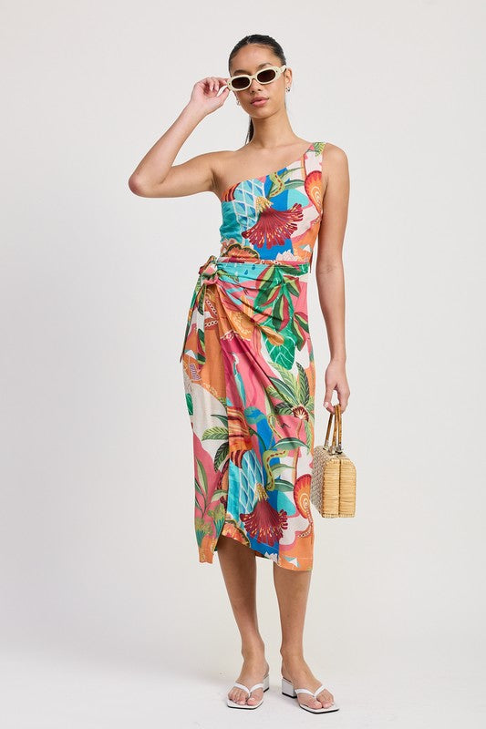 Tropical Muse Wrapped Midi Dress