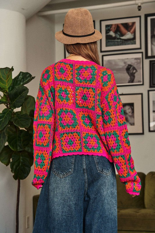 Crochet Patchwork Pullover Sweater Top