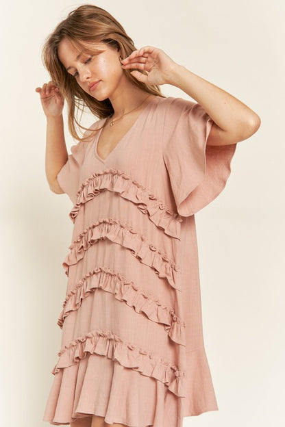 Tiered Ruffle Mini Dress-PLUS