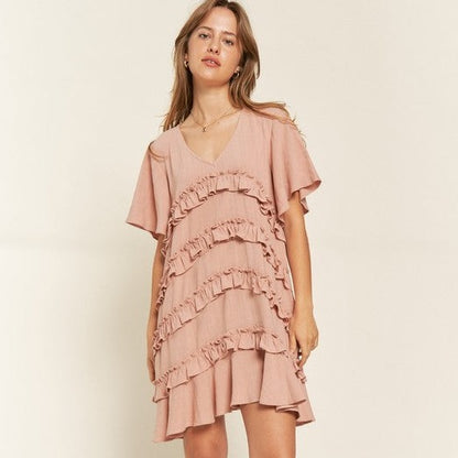 Tiered Ruffle Mini Dress-PLUS