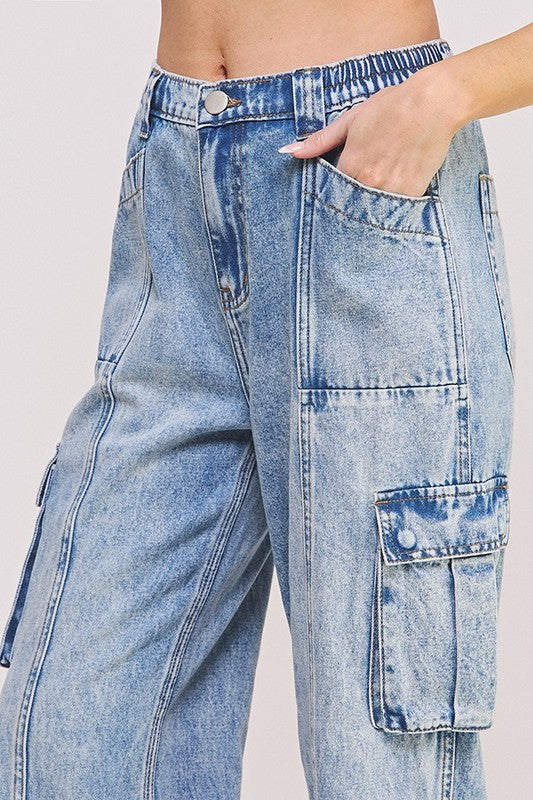 Denim Cargo Trousers- Plus