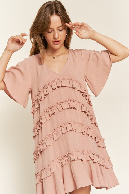 Tiered Ruffle Mini Dress-PLUS