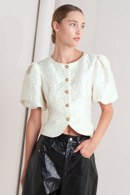 Pearl Button Jacquard Blouse