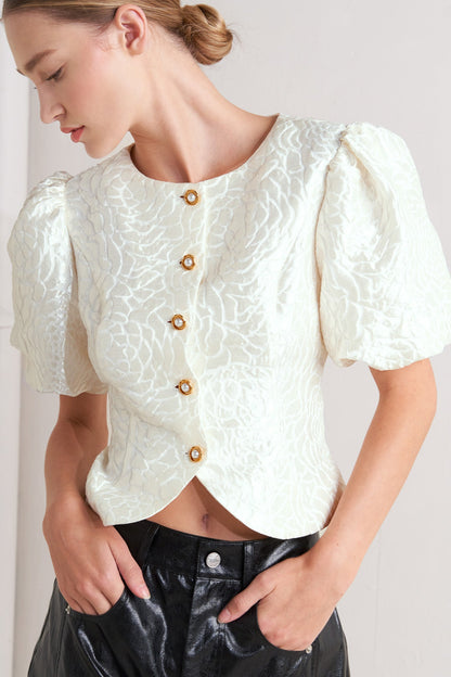 Pearl Button Jacquard Blouse
