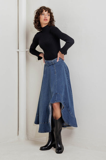 Cowboy Denim Midi Skirt