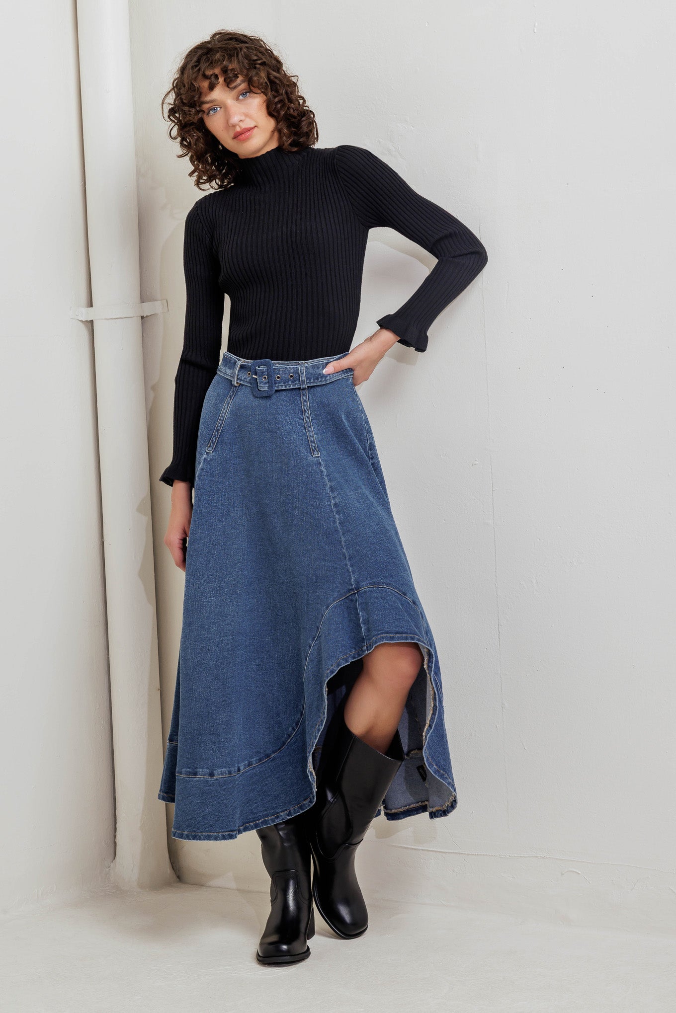 Cowboy Denim Midi Skirt
