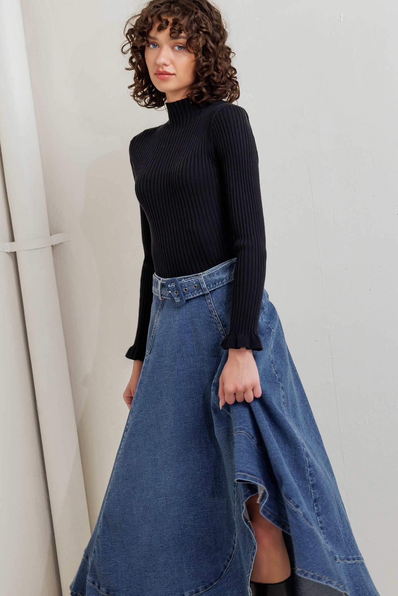 Cowboy Denim Midi Skirt