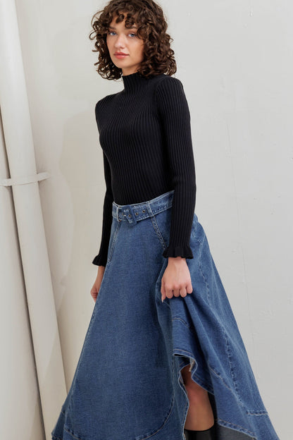 Cowboy Denim Midi Skirt