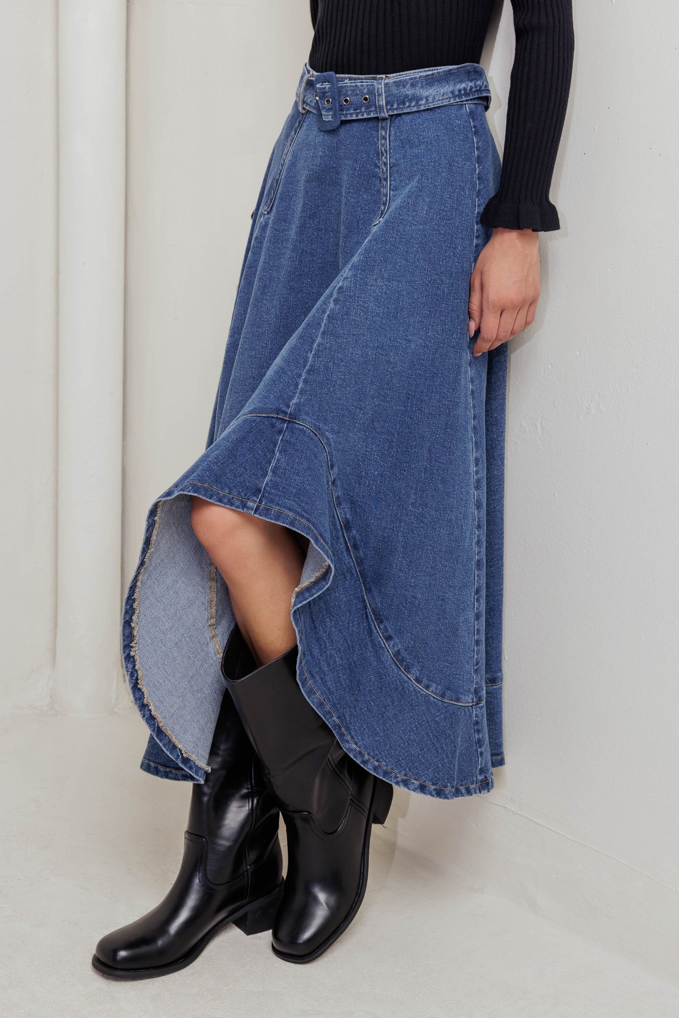 Cowboy Denim Midi Skirt