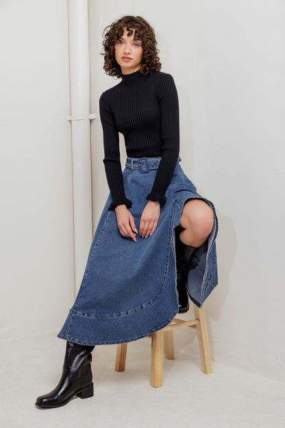 Cowboy Denim Midi Skirt