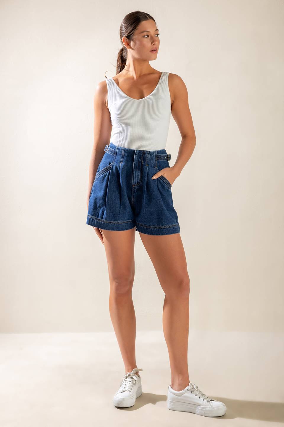 Vintage Cinch Paperbag Denim Shorts