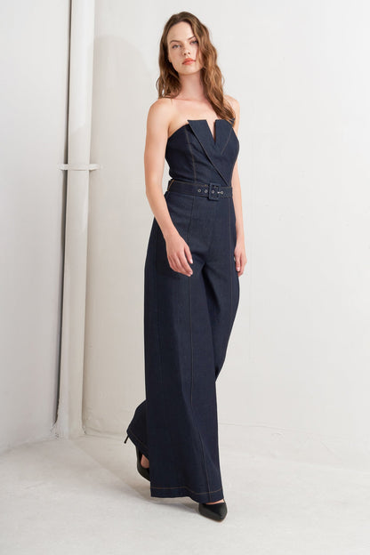 Tuxedo Denim Jumpsuit
