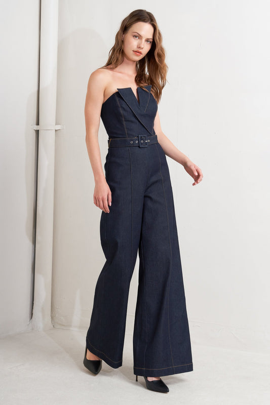 Tuxedo Denim Jumpsuit