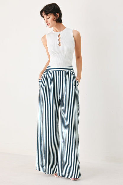 Marina Striped Wide-Leg Pants