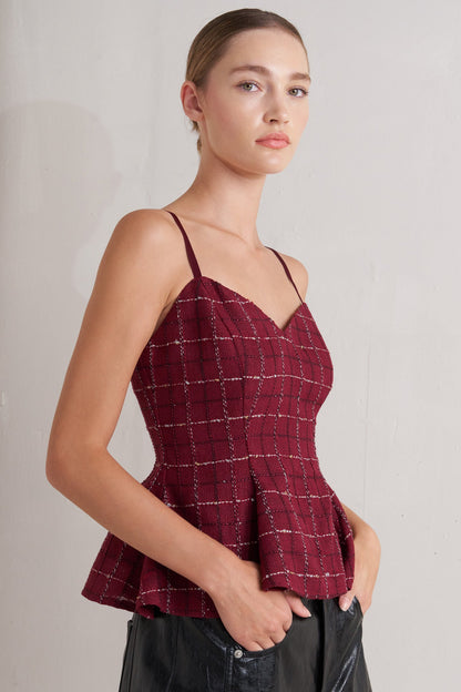 Bordeaux Tweed Peplum Cami