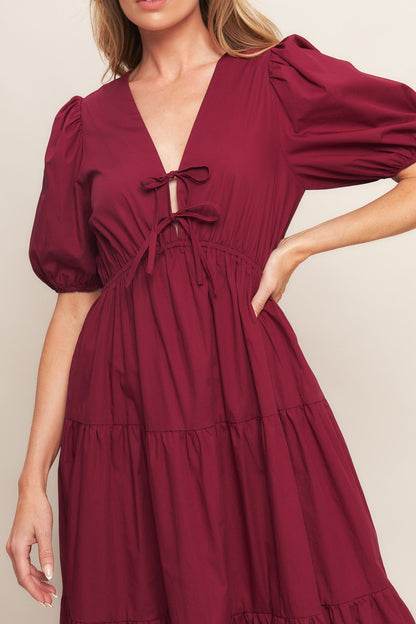 Burgundy Romance Puff Sleeve Maxi Dress