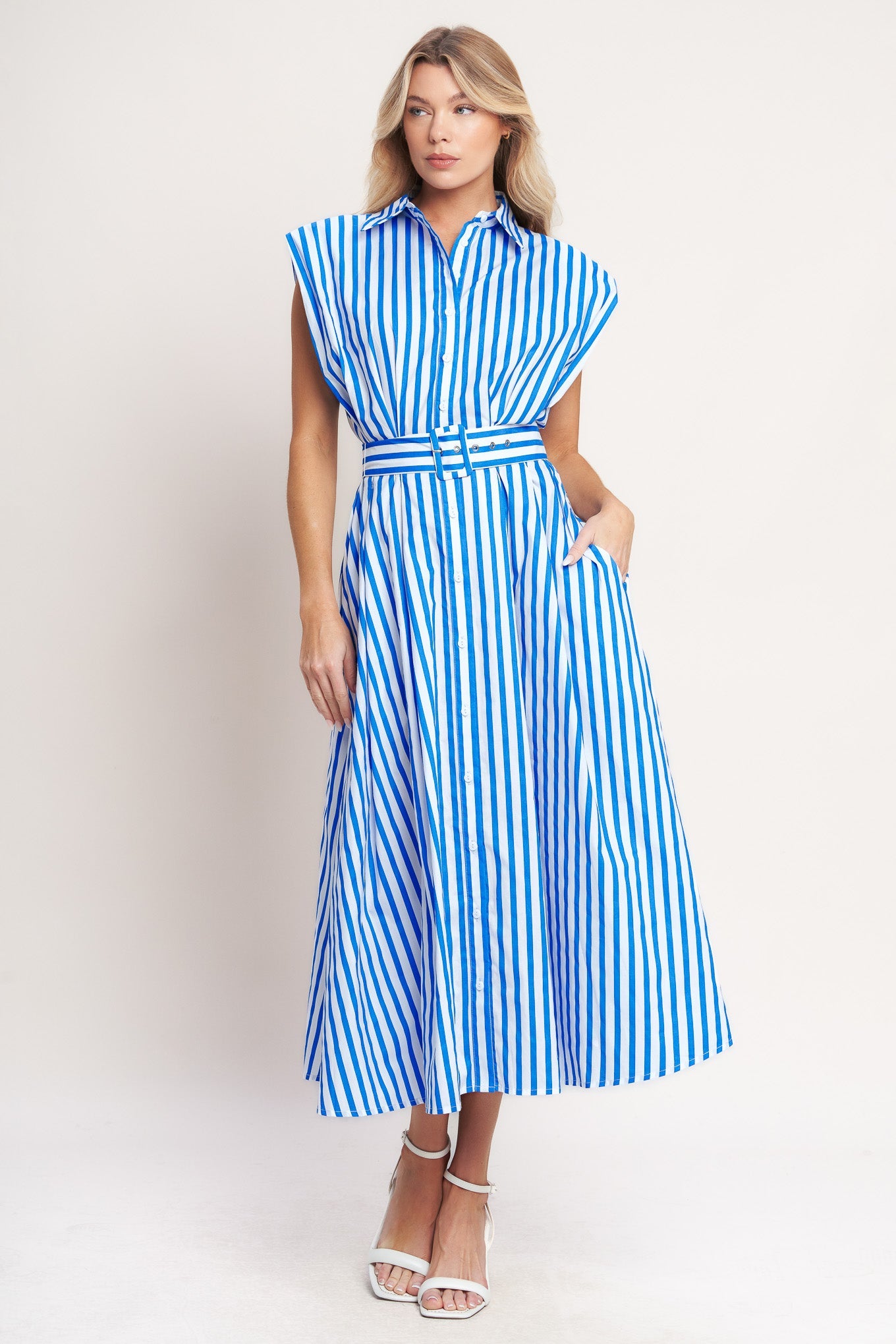 Santorini Stripe Belted Midi Dress