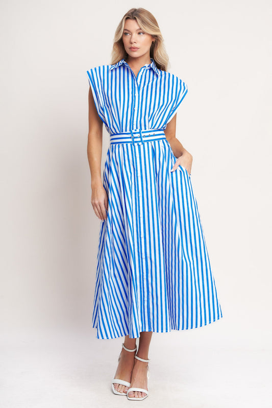 Santorini Stripe Belted Midi Dress