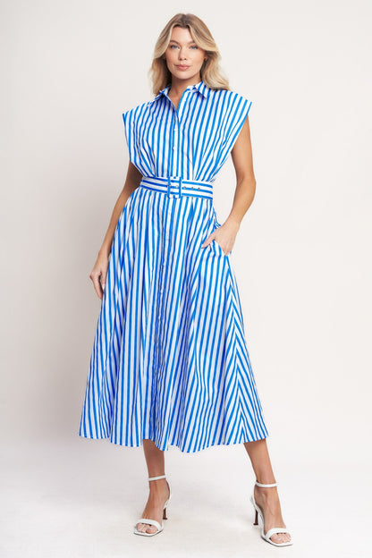 Santorini Stripe Belted Midi Dress