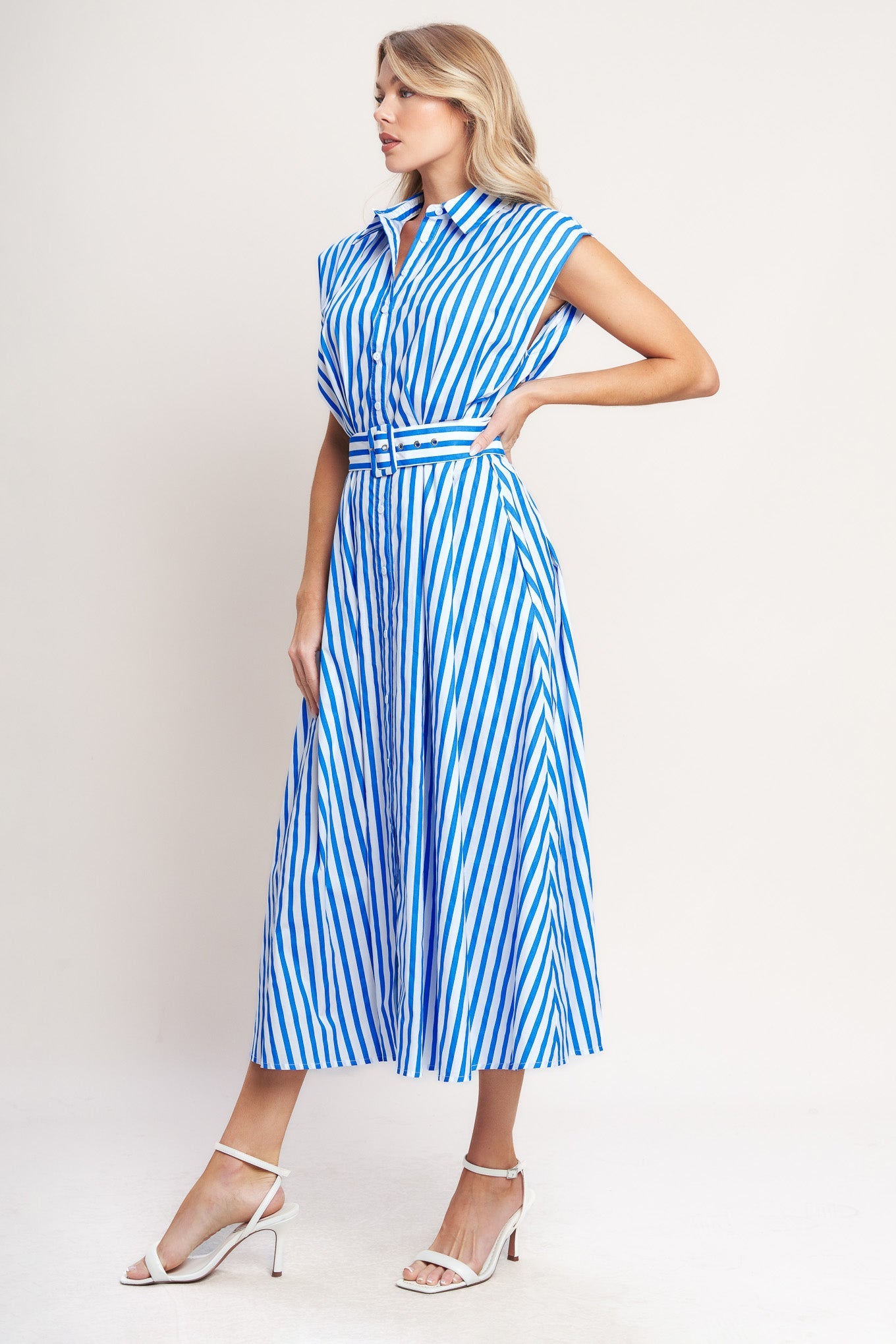 Santorini Stripe Belted Midi Dress