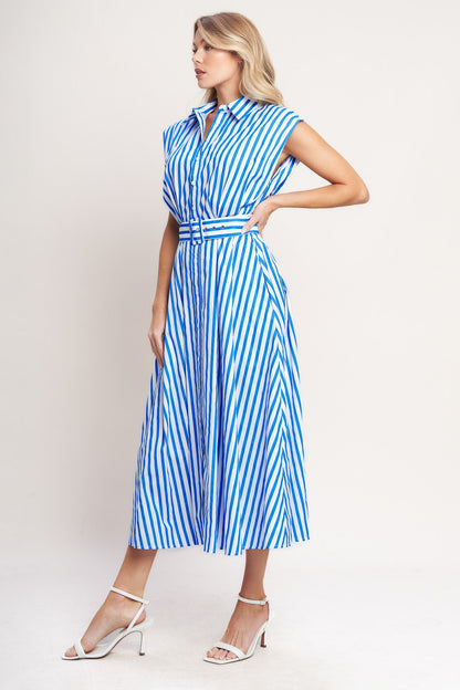 Santorini Stripe Belted Midi Dress