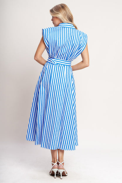 Santorini Stripe Belted Midi Dress