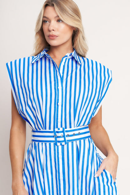 Santorini Stripe Belted Midi Dress