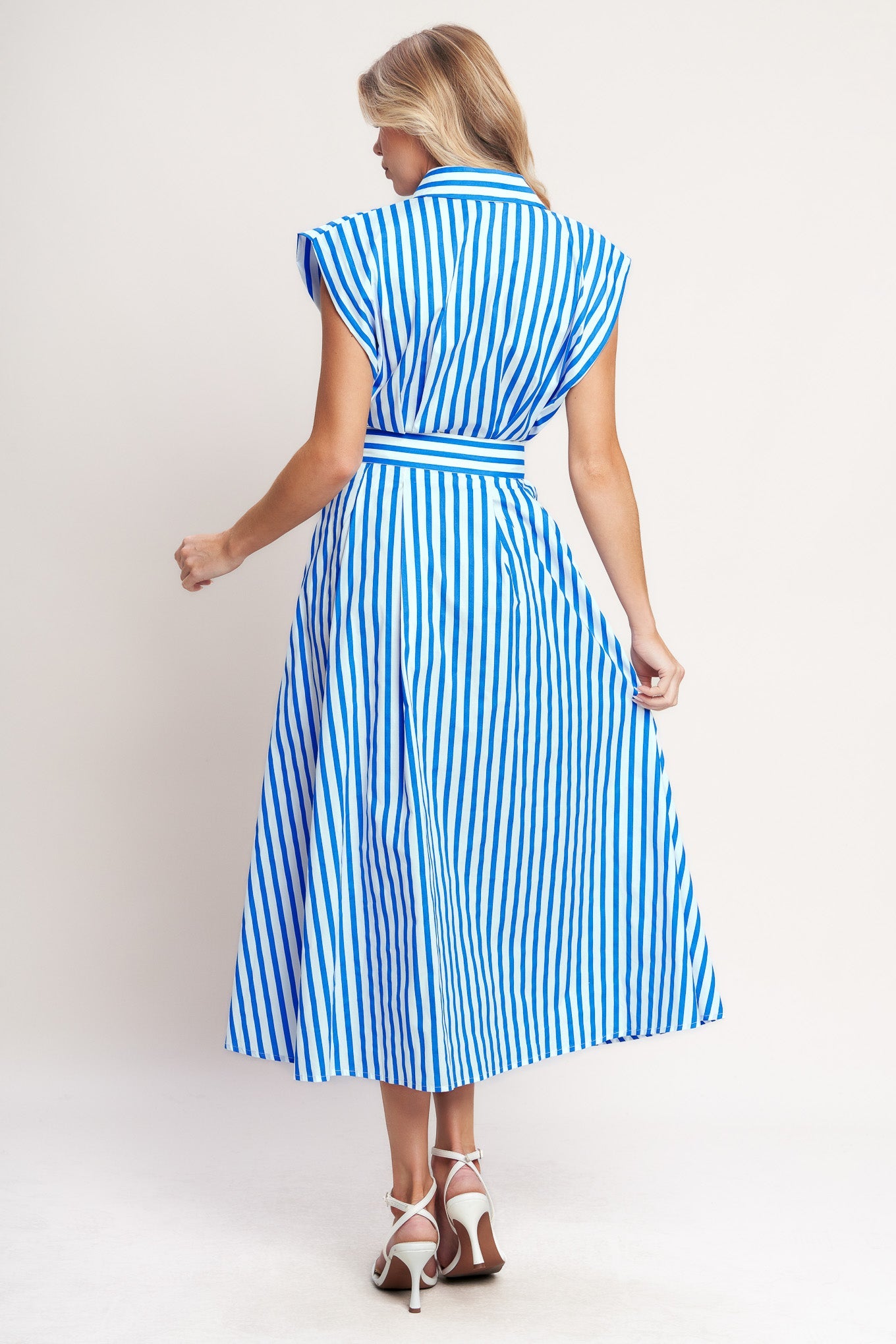 Santorini Stripe Belted Midi Dress