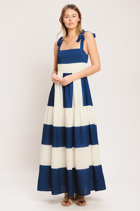 Coastal Cabana Bow-Tie Maxi Dress