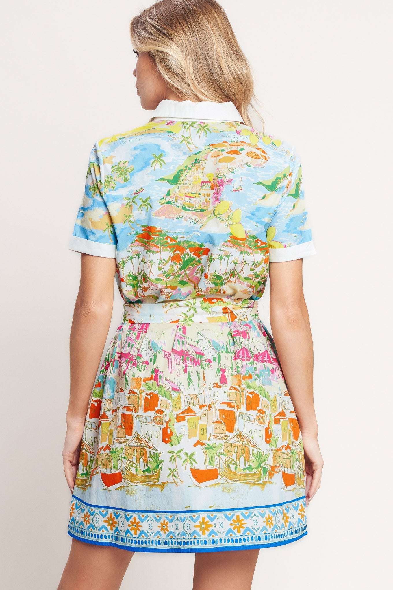 Mediterranean Village Belted Shirt Dress