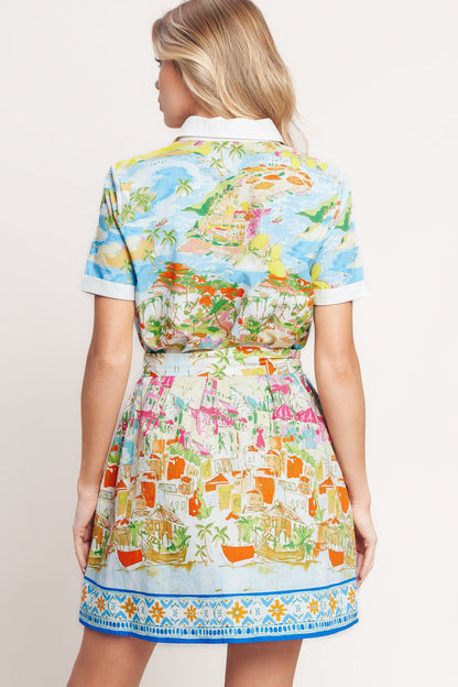 Mediterranean Village Belted Shirt Dress