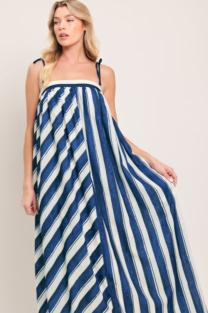 Sea Wave Maxi Dress — Navy & Ivory Stripe