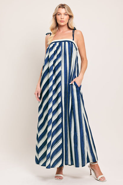 Sea Wave Maxi Dress — Navy & Ivory Stripe