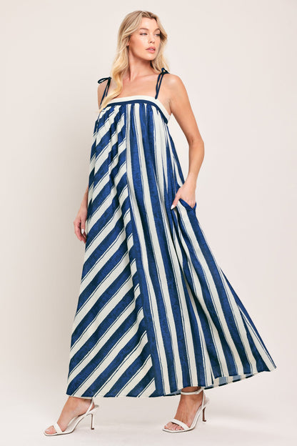 Sea Wave Maxi Dress — Navy & Ivory Stripe