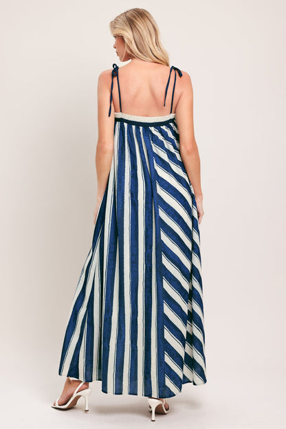 Sea Wave Maxi Dress — Navy & Ivory Stripe
