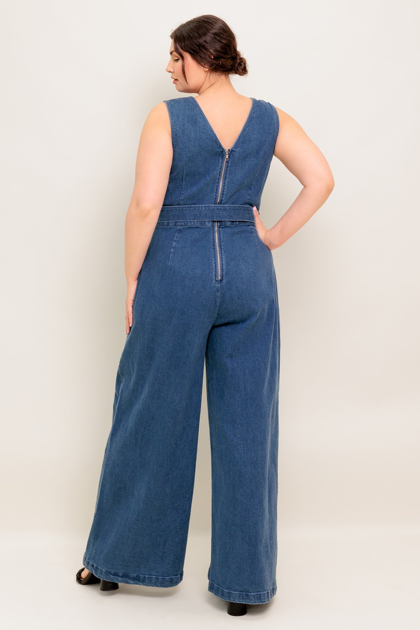 Scalloped Denim Wide-Leg Jumpsuit