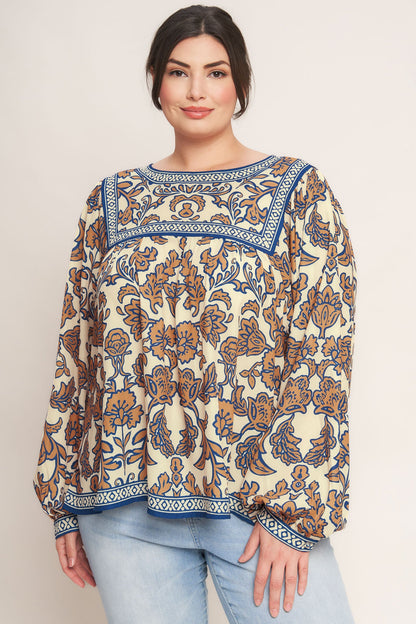 Mediterranean Tile Print Blouse