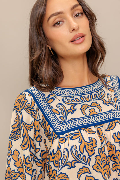 Mediterranean Tile Print Blouse