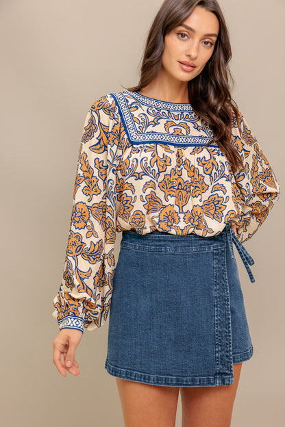 Mediterranean Tile Print Blouse