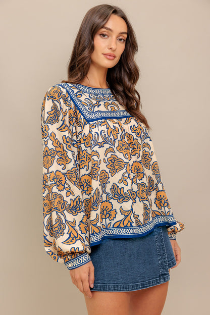 Mediterranean Tile Print Blouse