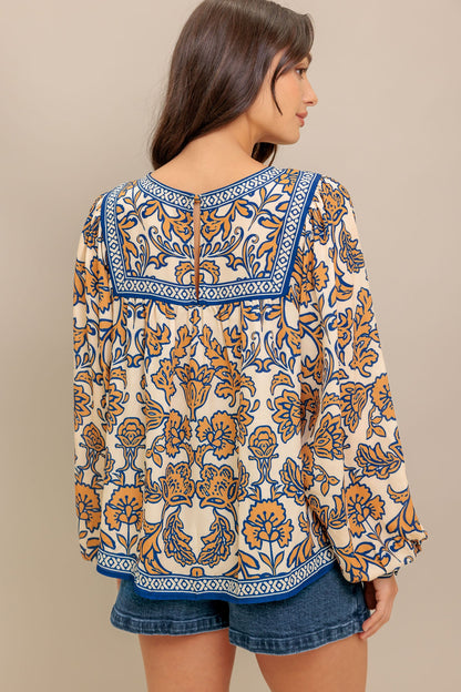 Mediterranean Tile Print Blouse