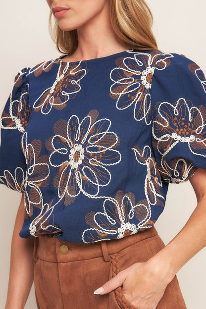Retro Bloom Puff Sleeve Top