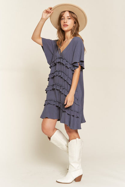 Tiered Ruffle Mini Dress-PLUS