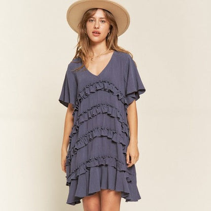 Tiered Ruffle Mini Dress-PLUS