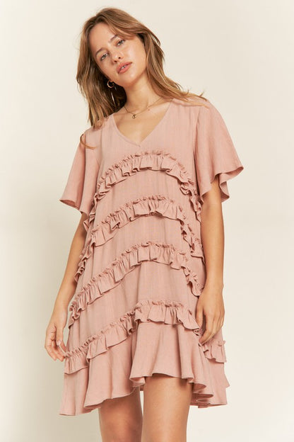 Tiered Ruffle Mini Dress-PLUS