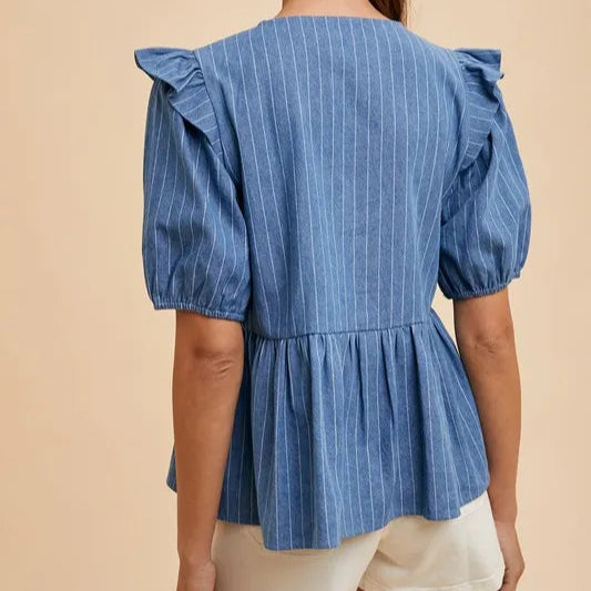 新品ブルレアBluelea Spun Organdy Peplum Blouse Port Royale Printed Crepe Peplum Blouse | GANNI US