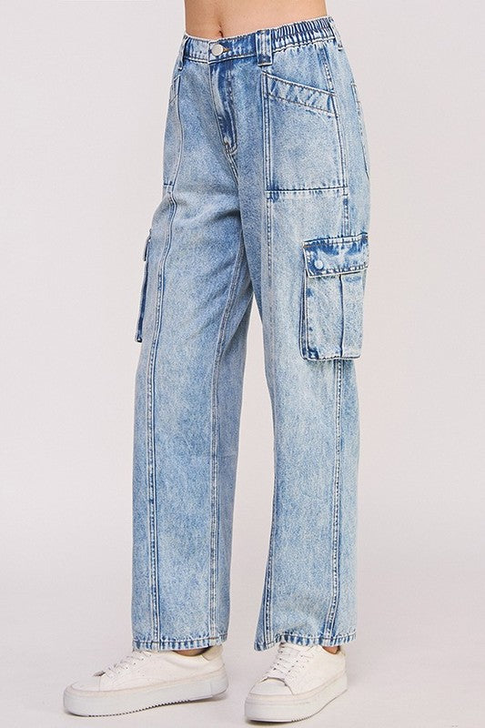 Denim Cargo Trousers- Plus