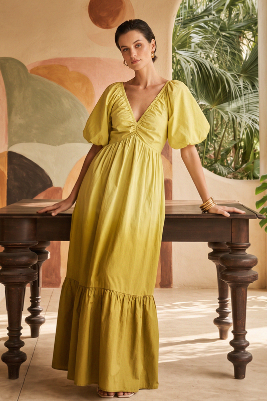 Citrine Balloon Maxi Dress